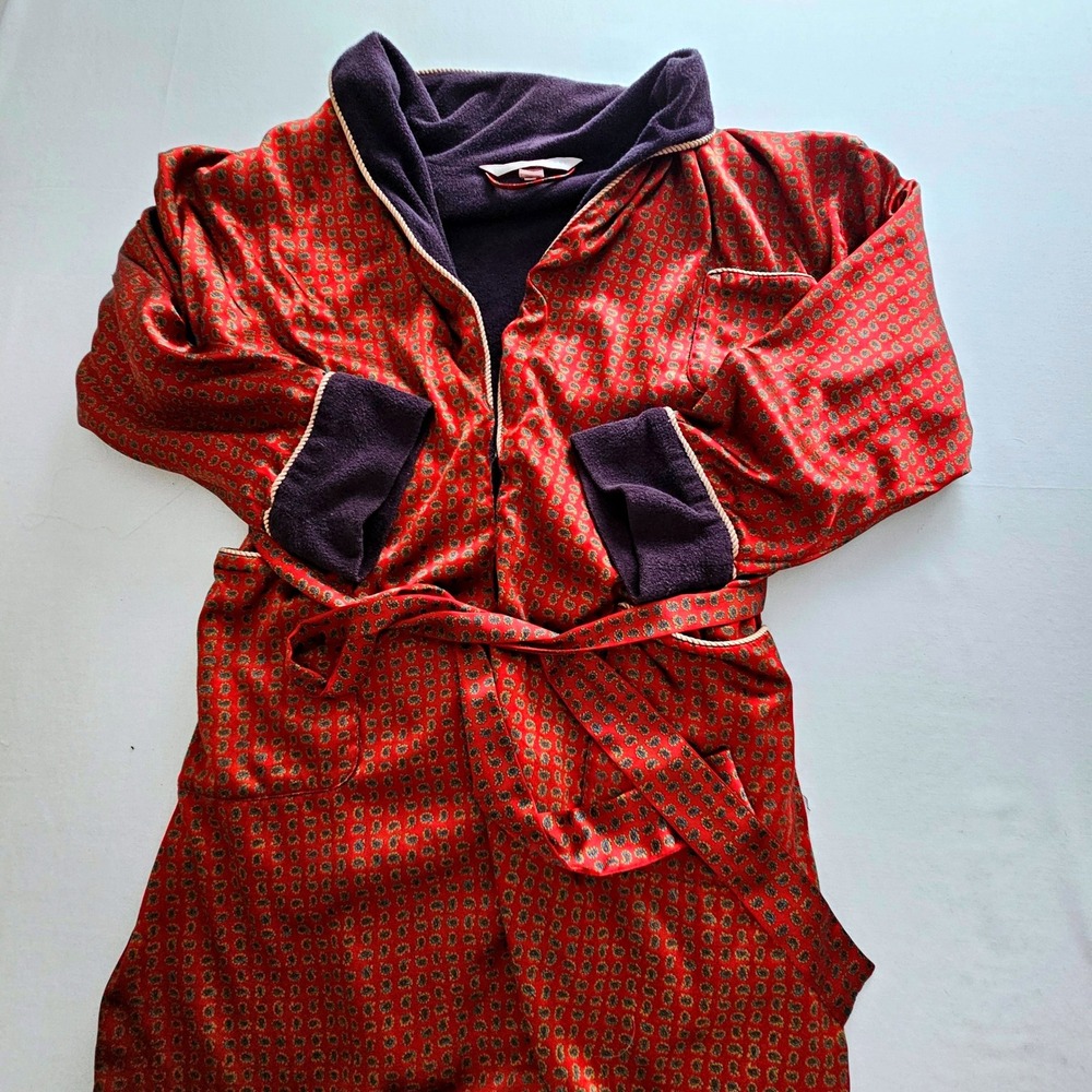 Victorias Secret Vintage Red Paisley Fleece Lined Satin Robe Shawl Collar Small